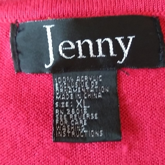 Jenny Womens XL Red Knit V Neck Button Up Cardigan Sweater Beaded Holiday - Picture 6 of 8